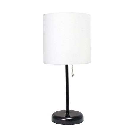 DIAMOND SPARKLE Black Stick Table Lamp with USB Charging Port & Fabric Shade, White DI2519766